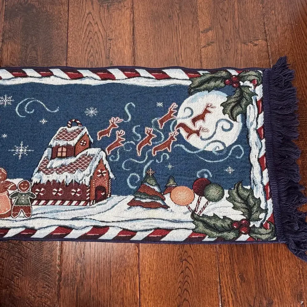Vintage Christmas Gingerbread House & Gingerbread People Table Runner 72inx12in